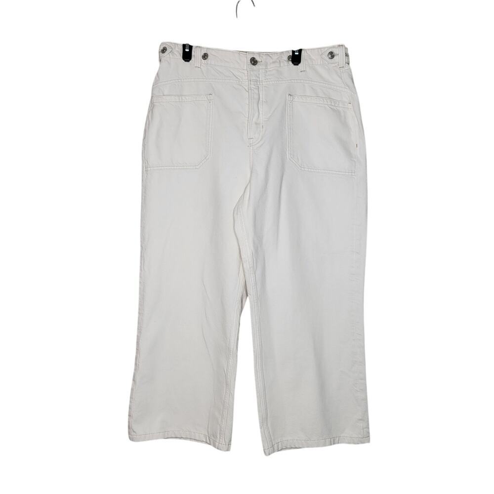 We The Free Cropped Jeans Womens 32 Ivory Button Fly Baggy Wide Leg Y2k Boho